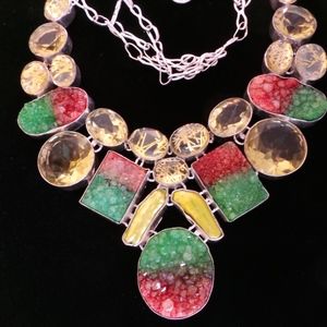 Druzy, Quartz, Topaz & Pearl Statement Necklace